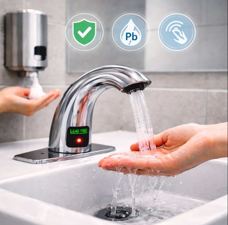 Metal bathroom faucet and basin