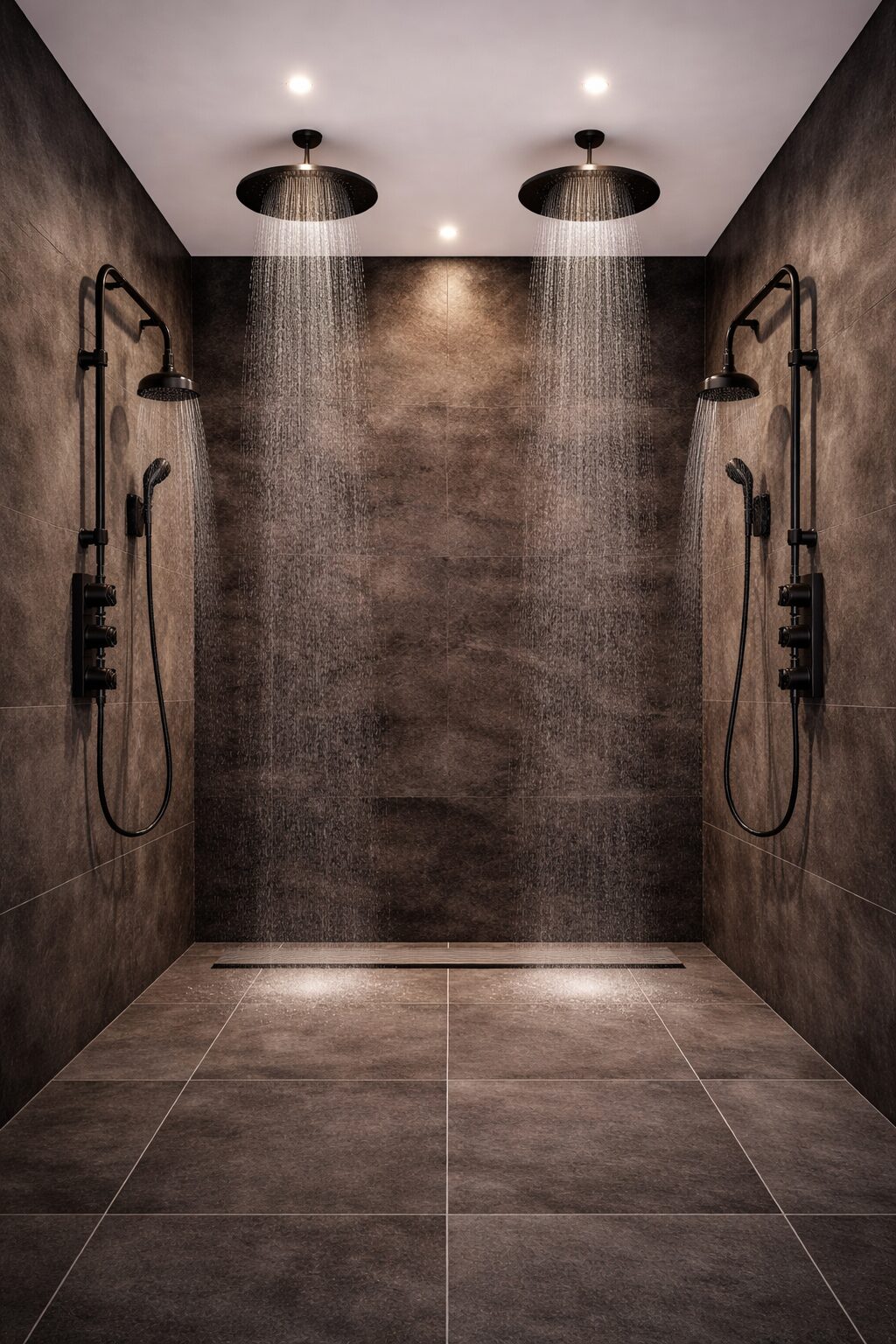 Contemporary bathroom design with minimalist fixtures and premium shower panel setup