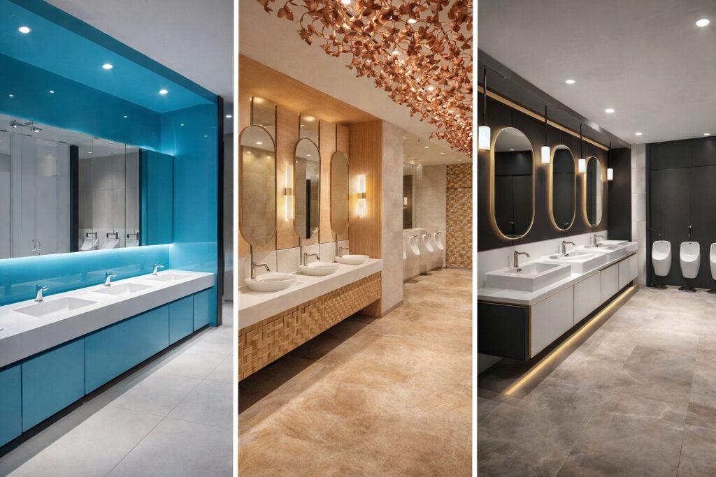 Modern architectural kitchen and bathroom with refined fixtures