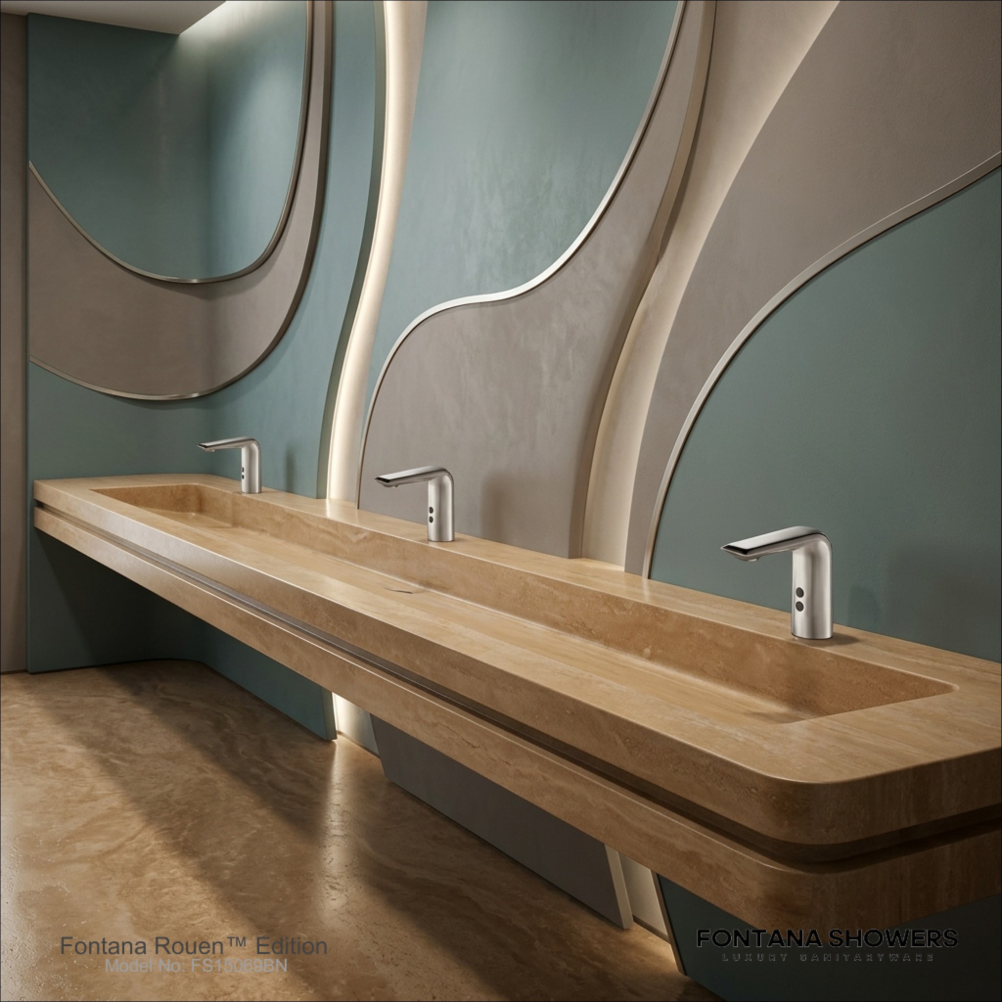 Trough sink and commercial sensor faucets