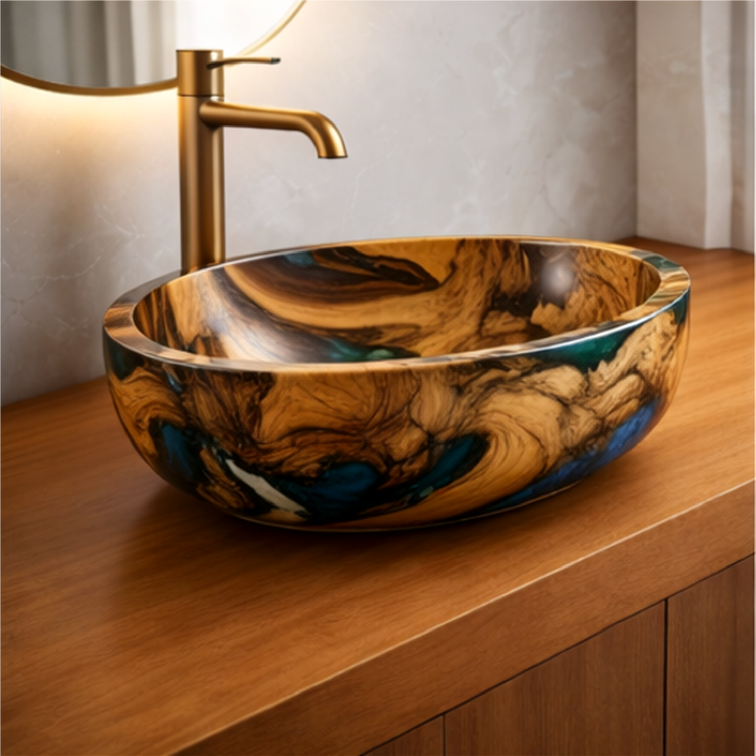 Contemporary bathroom sink with a metal faucet