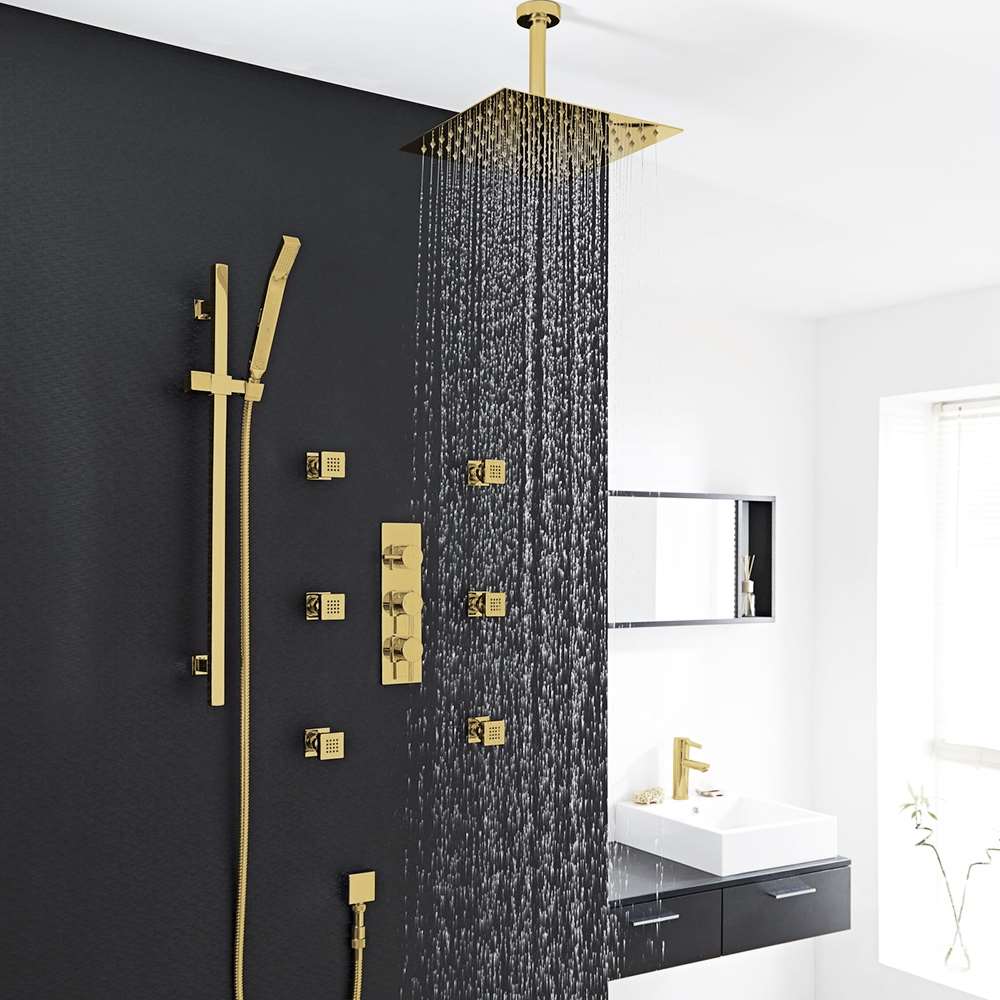 Gold rainfall shower and body jet system for hydraulic coordination