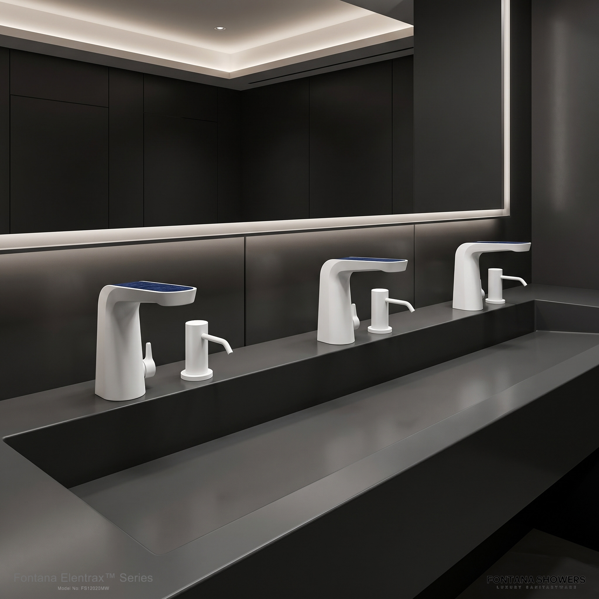 Sensor-operated pull-down faucet illustration showing hands-free detection