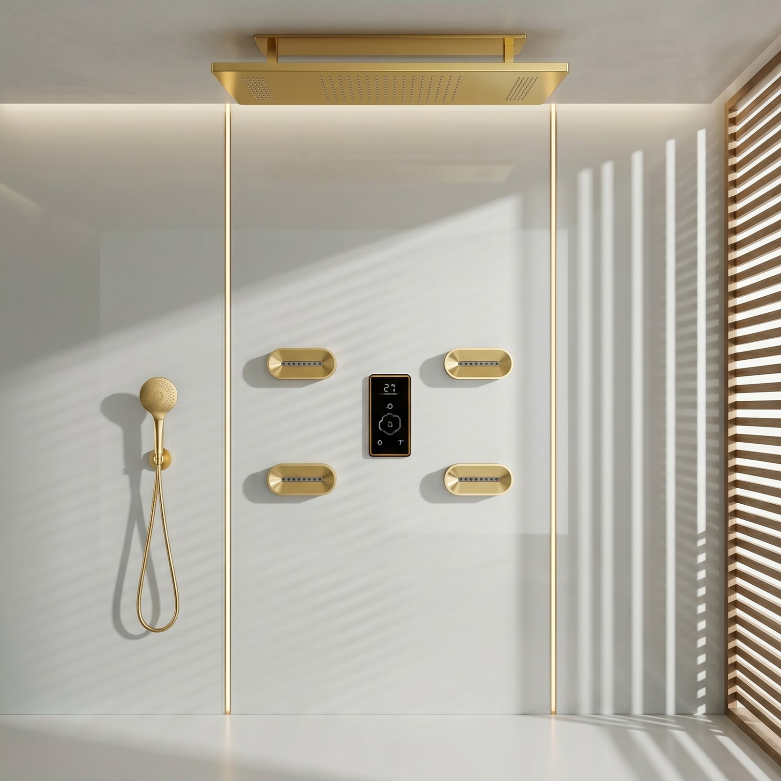 Gold thermostatic shower system for service access review